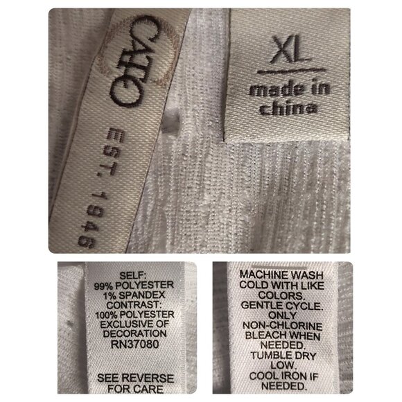 Cato Size XL Blouse Short Flutter Sleeve Eyelet Crochet White Cottage Coastal - Picture 6 of 8